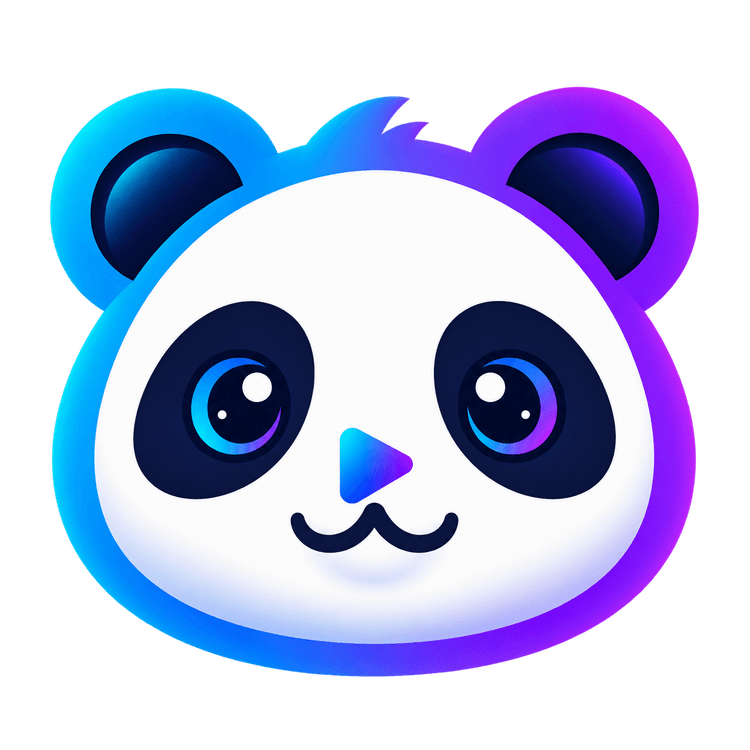 Panda com contorno azul e roxo e nariz em forma de play